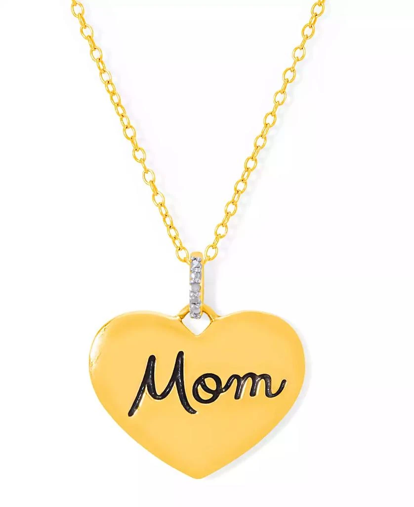 Macy
s Diamond Accent Black Script Engraved Mom Heart Pendant 18" Necklace in 14k Gold Plate