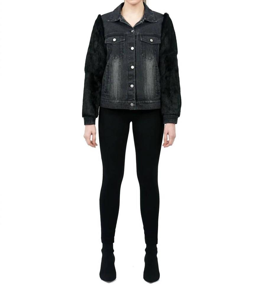 Love Token Murray Genuine Real Rabbit Fur Sleeve Denim Coat