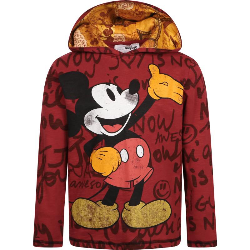 Desigual Mickey mouse print hoodie and iron man long sleeved t shirt set in red black and beige