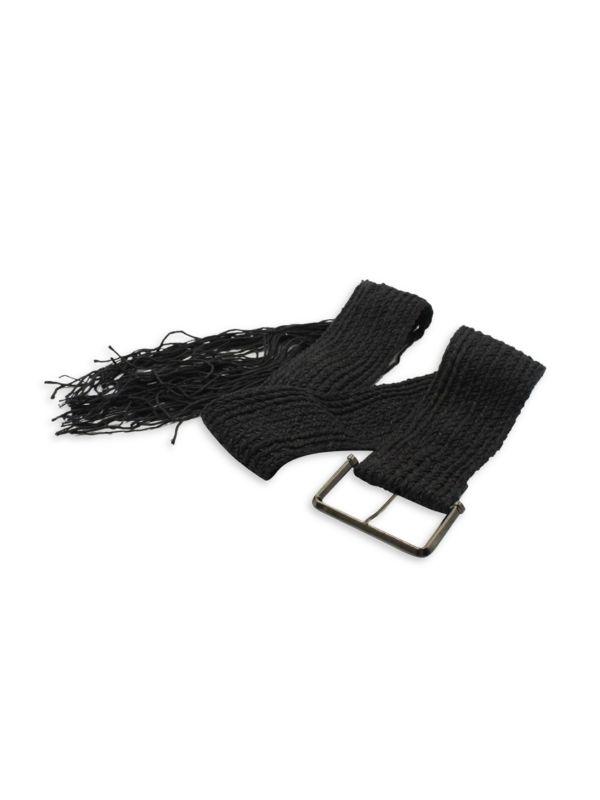 MM6 Maison Margiela Woven Tassel Belt In Black Cotton And Linen