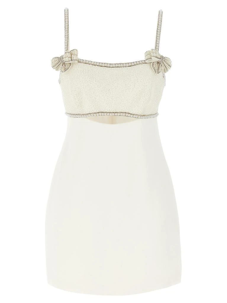 Self Portrait white Crêpe Pearl Bow Mini Dress 1