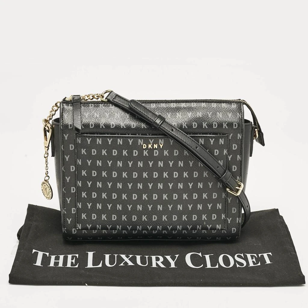 DKNY DKNY Black/Grey Monogram Coated Fabric Ava Zip Crossbody Bag 10