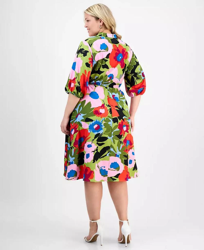 Sandra Darren Plus Size Print Tie-Waist 3/4-Sleeve Midi Dress 5