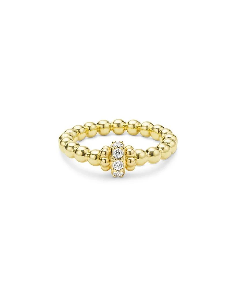 LAGOS 18K Yellow Gold Caviar Gold Diamond Rondelle Bead Stacking Ring 5