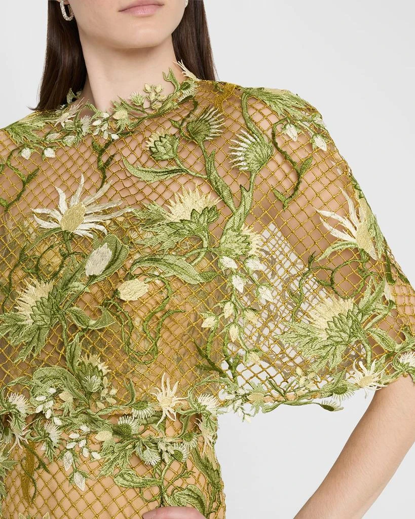 MARCHESA Floral-Embroidered Capelet Column Gown 5