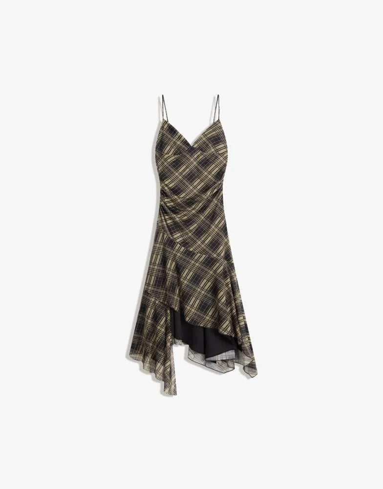 Bershka Bershka Strappy check tulle midi dress in black