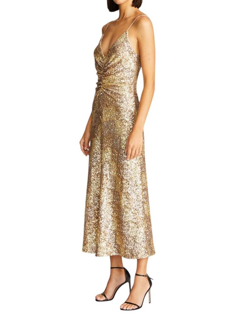 Halston Heritage Alesandra Dress In Gold Tonal