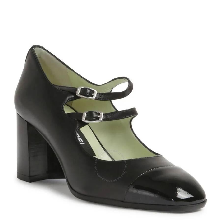Carel Double Straps Leather Heel Pumps