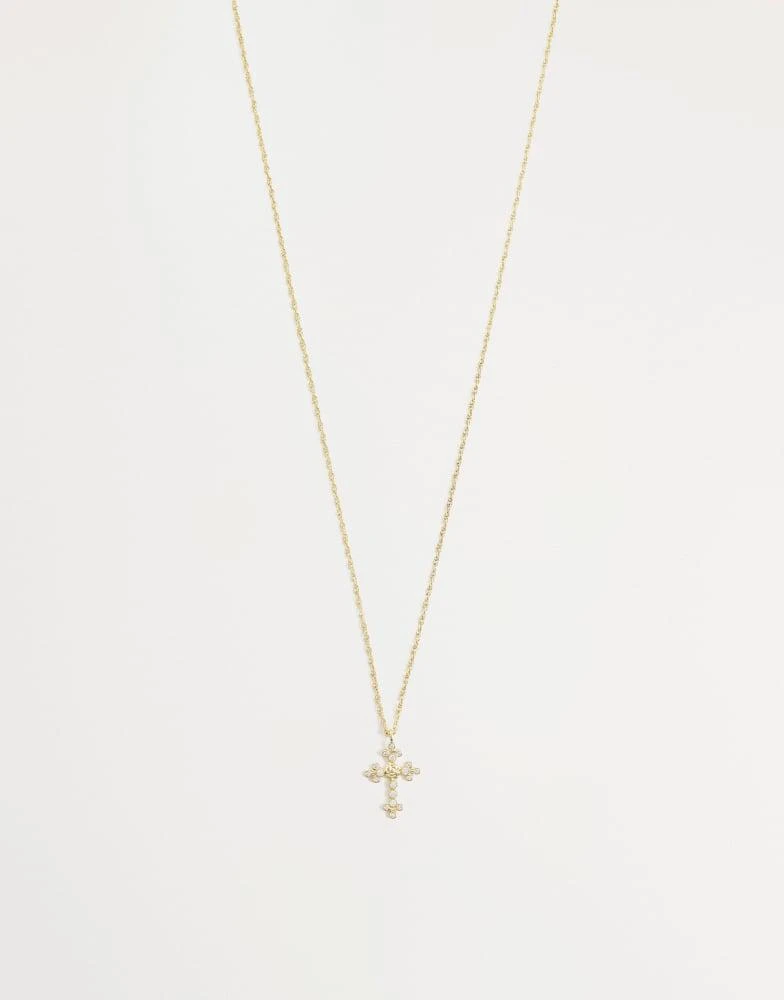 ASOS ASOS DESIGN rose centre cross pendant necklace with crystals in gold