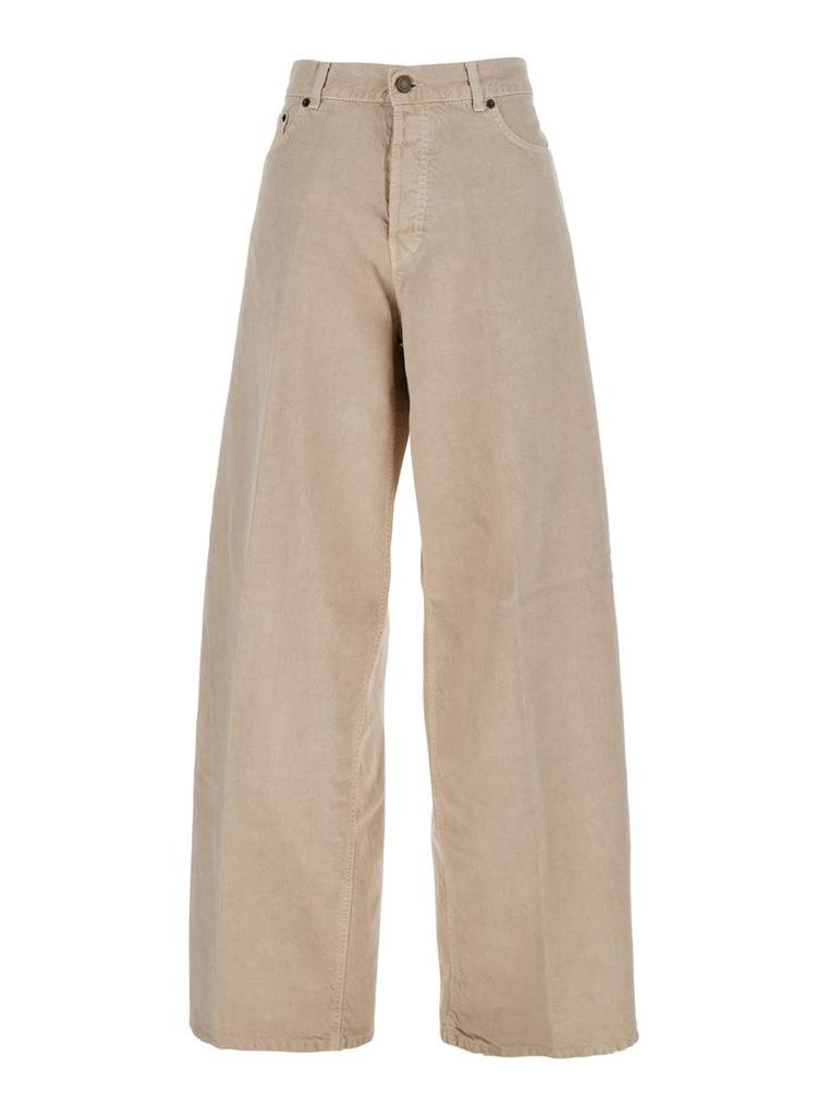 HAIKURE Beige Five Pocket Jeans With Logo Patch On The Back In Cotton Woman