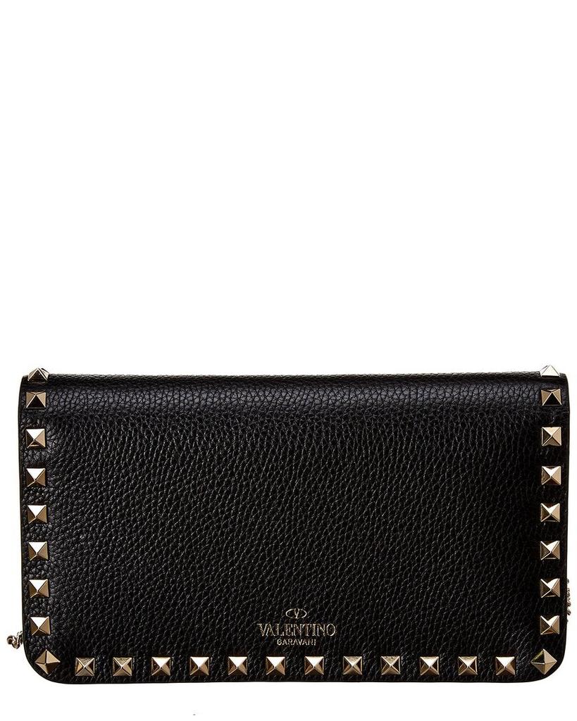 Valentino Valentino Rockstud Grainy Leather Wallet On Chain