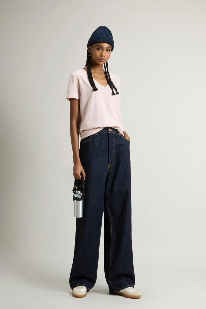 Woolrich Pure Cotton Slub T-Shirt with V-Neck - Women - Pink 2
