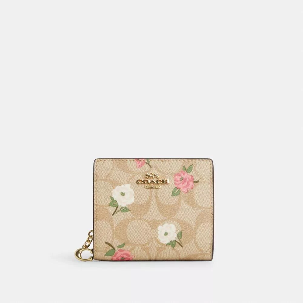 Coach Snap Wallet In Signature Canvas With Floral Print 1