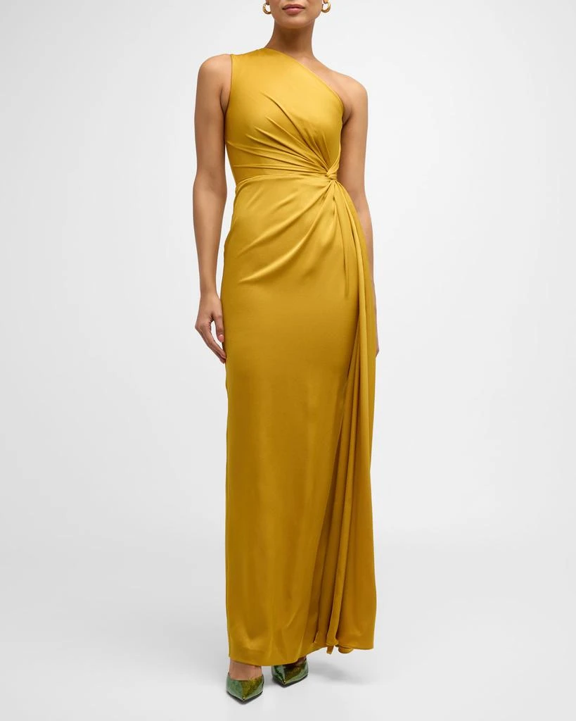 Alex Perry One-Shoulder Twisted Satin Crepe Column Gown 3