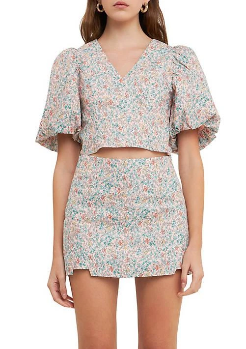 Endless Rose Rose Floral Puff Sleeve Cropped Top 1