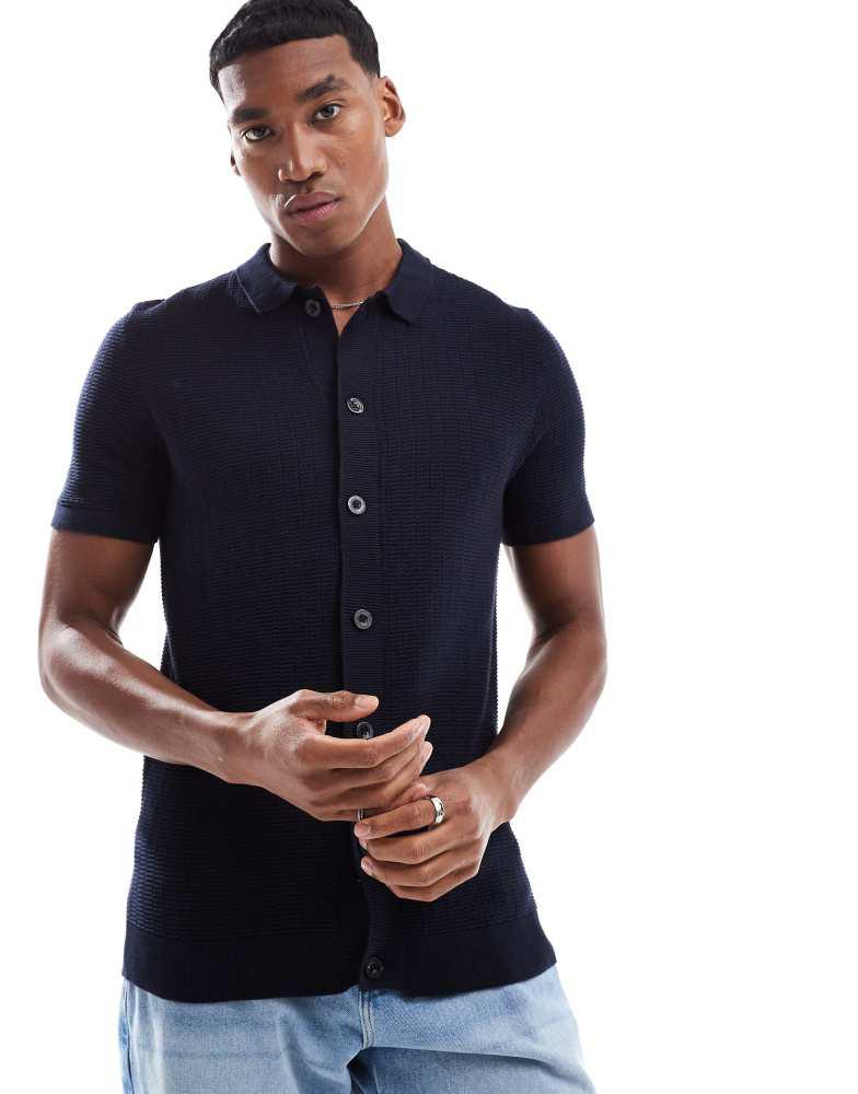 Brave Soul Brave Soul Knitted short sleeve shirt in navy