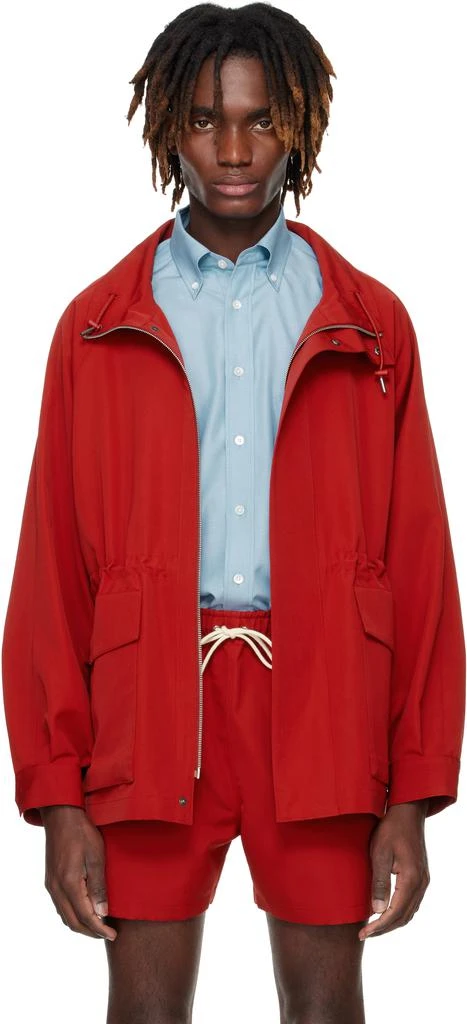 AURALEE Red Wool Max Canvas High Neck Zip Jacket 1