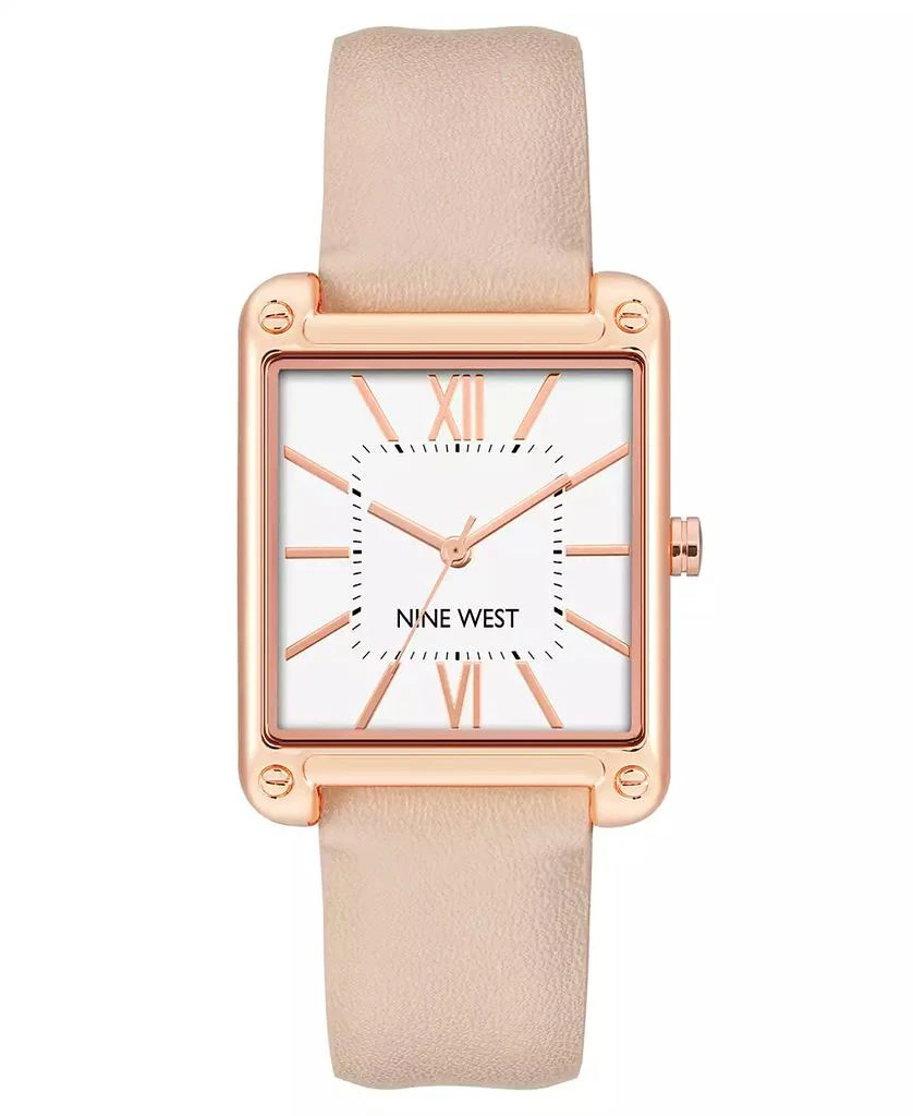 Nine West Women's Quartz Square Light Pink Faux Leather Band Watch, 29mm 1