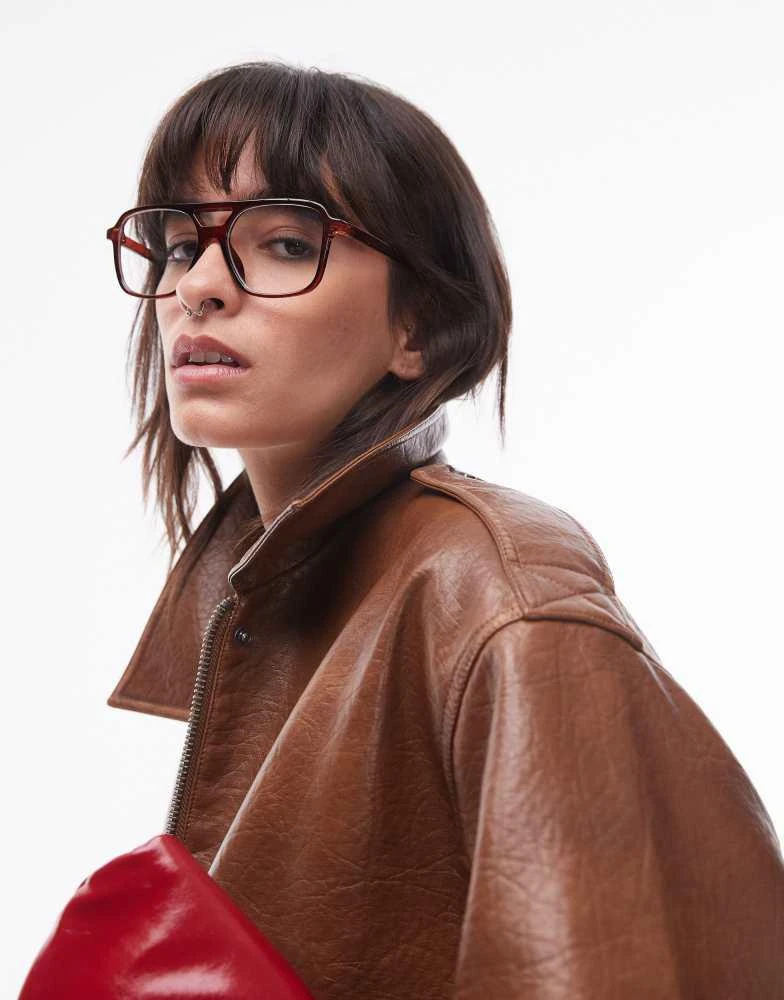Topshop Topshop faux leather oversized bomber jacket in tan 3