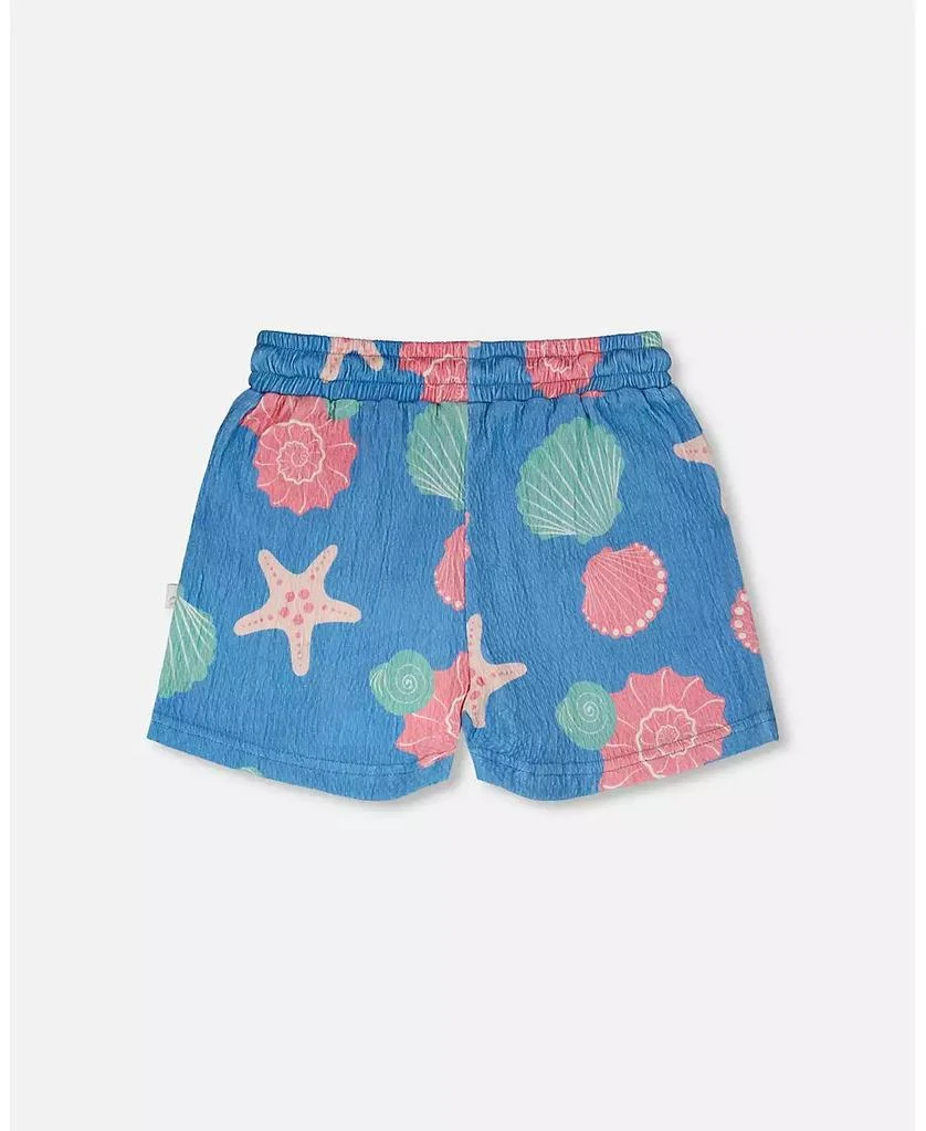 Deux par Deux Toddler Girls Crinkle Jersey Shorts Blue Shell Print 3