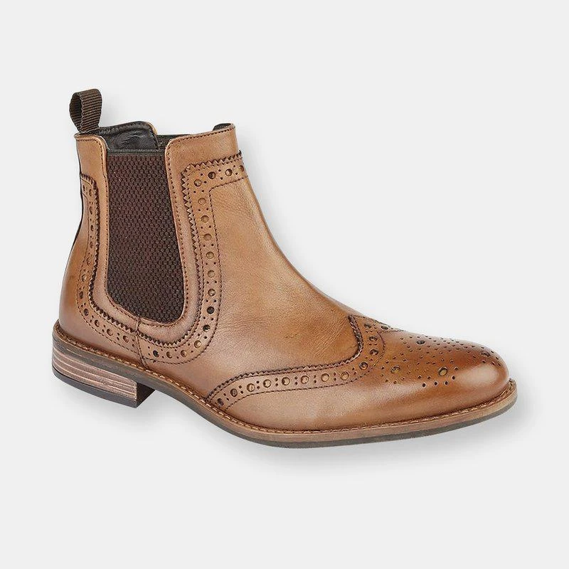 Roamers Mens High Brogue Chelsea Boot Tan 1