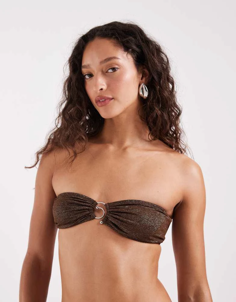 Motel Motel Sorawa co-ord spiral bead bandeau bikini top in brown shimmer