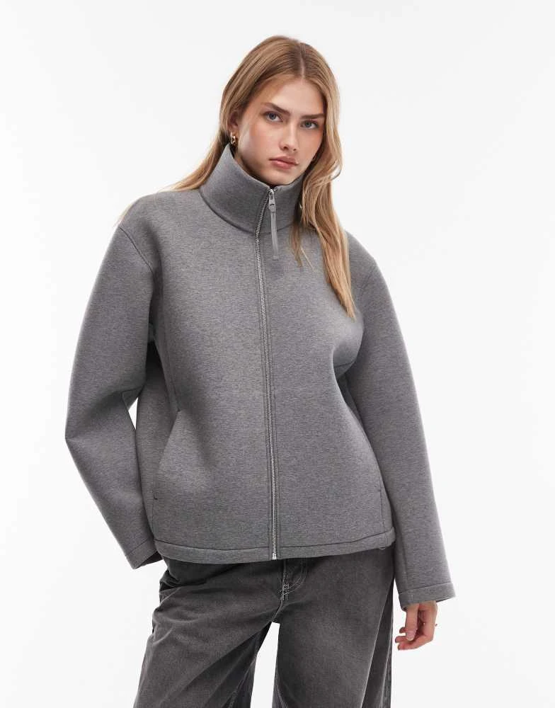 ARKET ARKET high neck zip up jacket in scuba-style fabric in grey