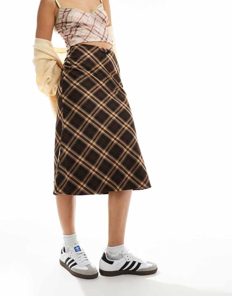 minga Minga London plaid midi skirt with lingerie bow