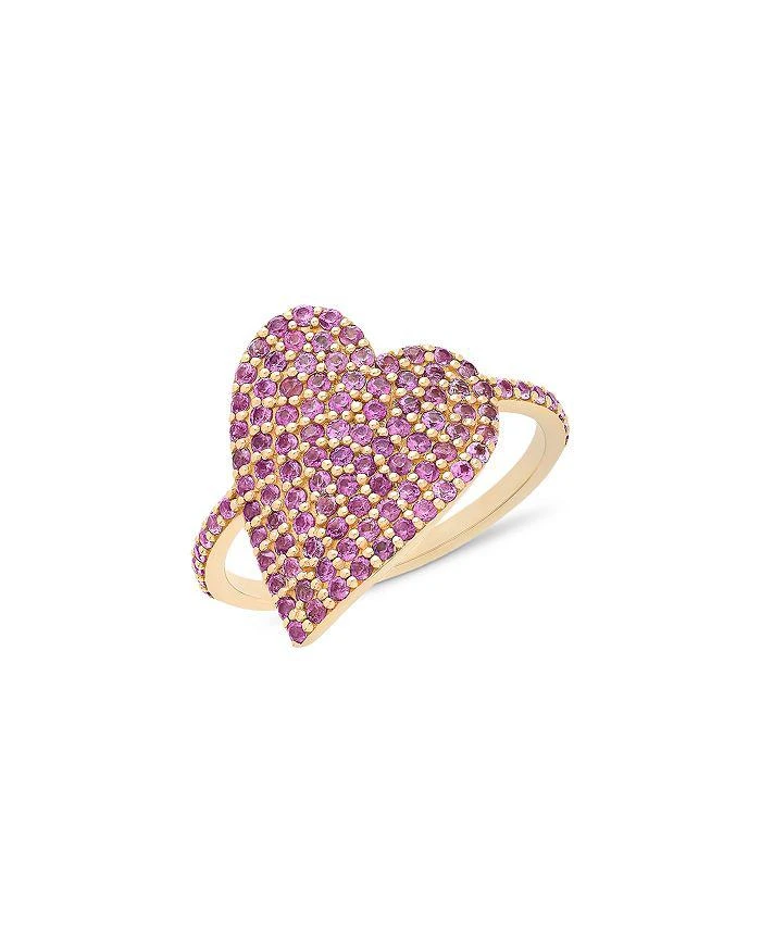 LANA 14K Yellow Gold Pink Sapphire Pavé Heart Statement Ring