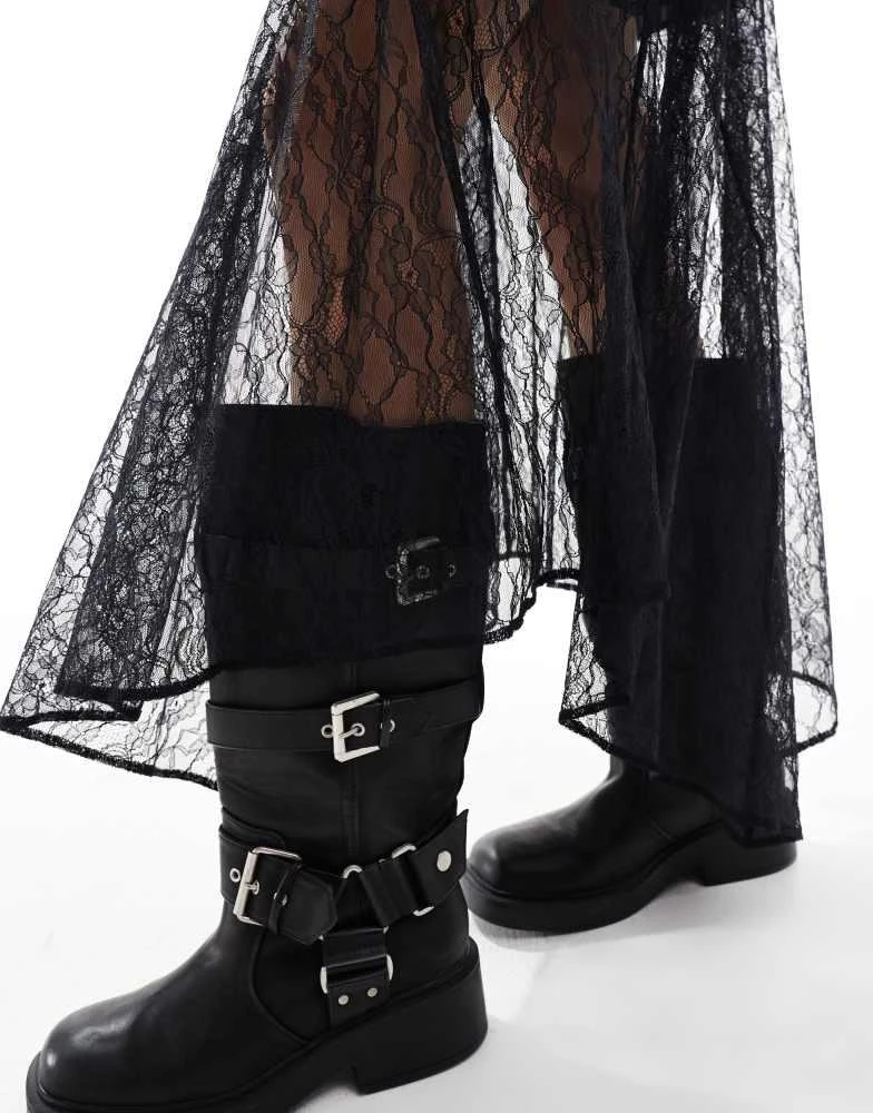 ASOS ASOS DESIGN asymmetric lace overlay midi skirt in black 4