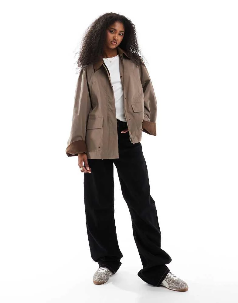 ONLY ONLY contrast detail barn jacket in brown 4