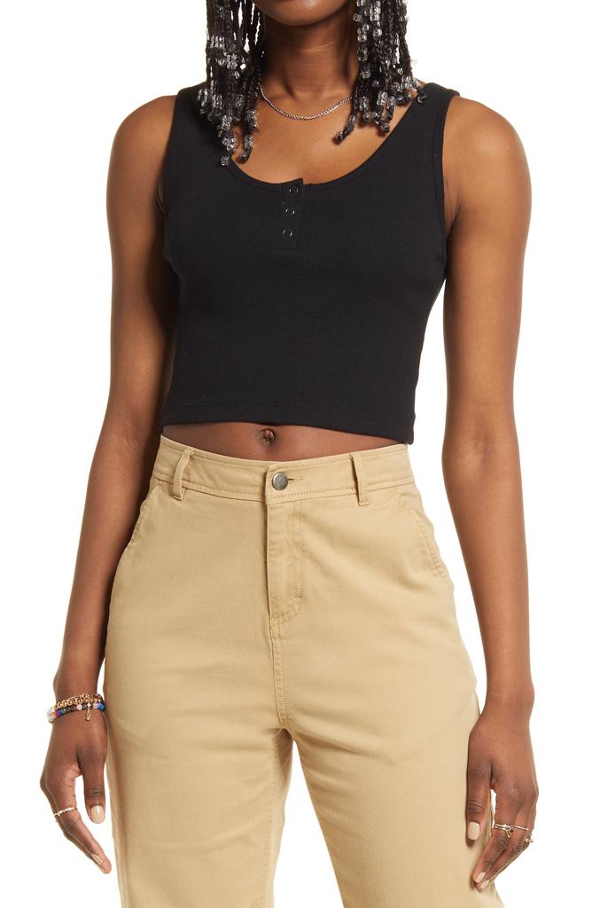 BP. Cotton Blend Henley Crop Tank