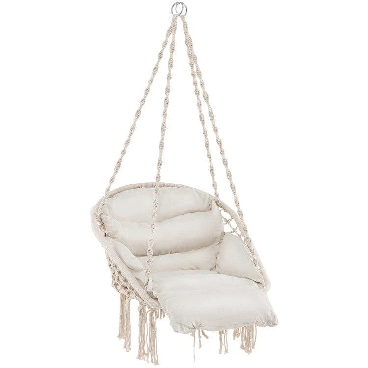 Hivvago Hammock Chair with Thick Cushion & Macrame Holds up to 330 LBS-Beige 1