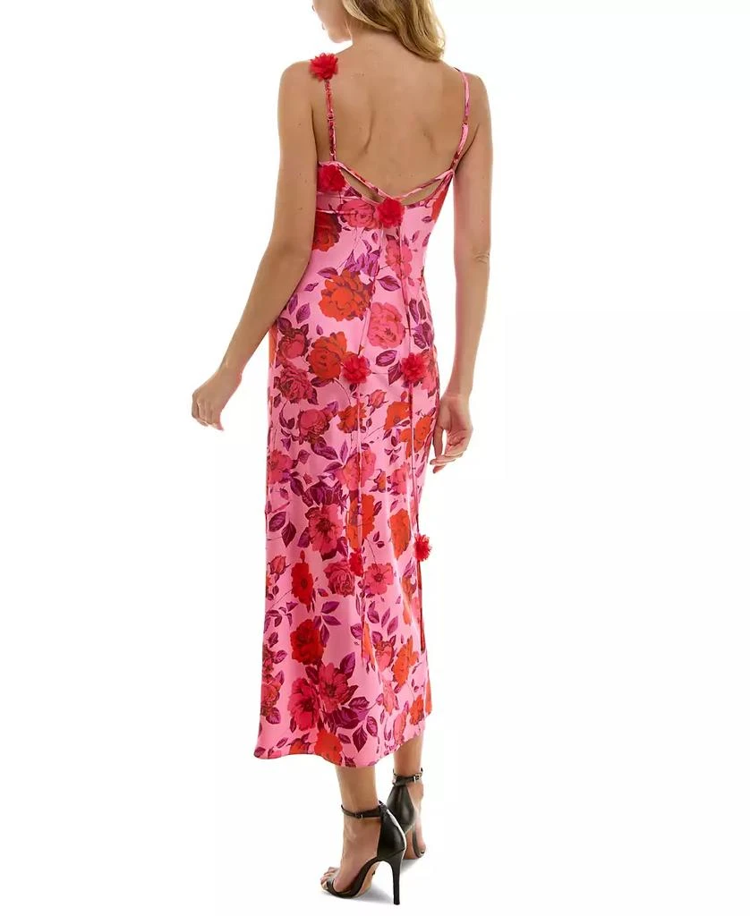 Crystal Doll Juniors' Strappy Floral Satin Maxi Dress 2