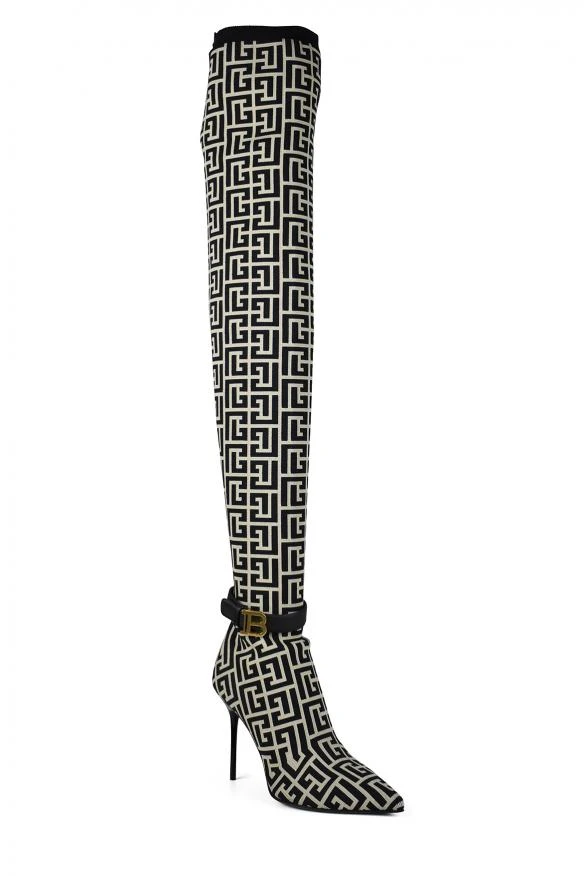 Balmain Raven Monogrammed Thigh-high 3