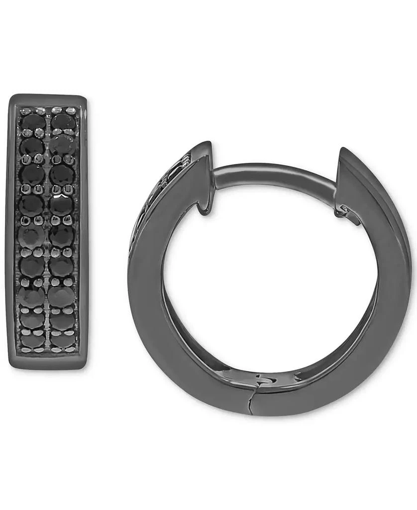 Macy's Men's Black Diamond Double Row Huggie Hoop Earrings (1/3 ct. t.w.) in 14k Gold-plated Sterling Silver or Black Rhodium-plated Sterling Silver,  1/2" 1