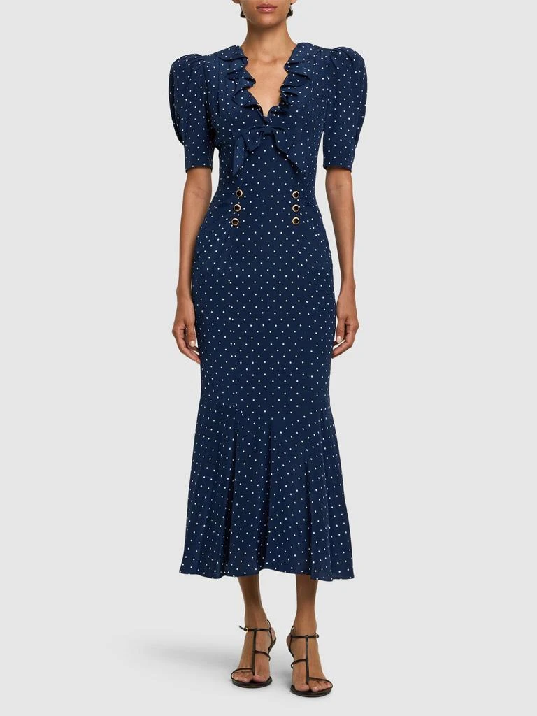 ALESSANDRA RICH Polka Dot Print Silk Midi Dress W/ruffle 1