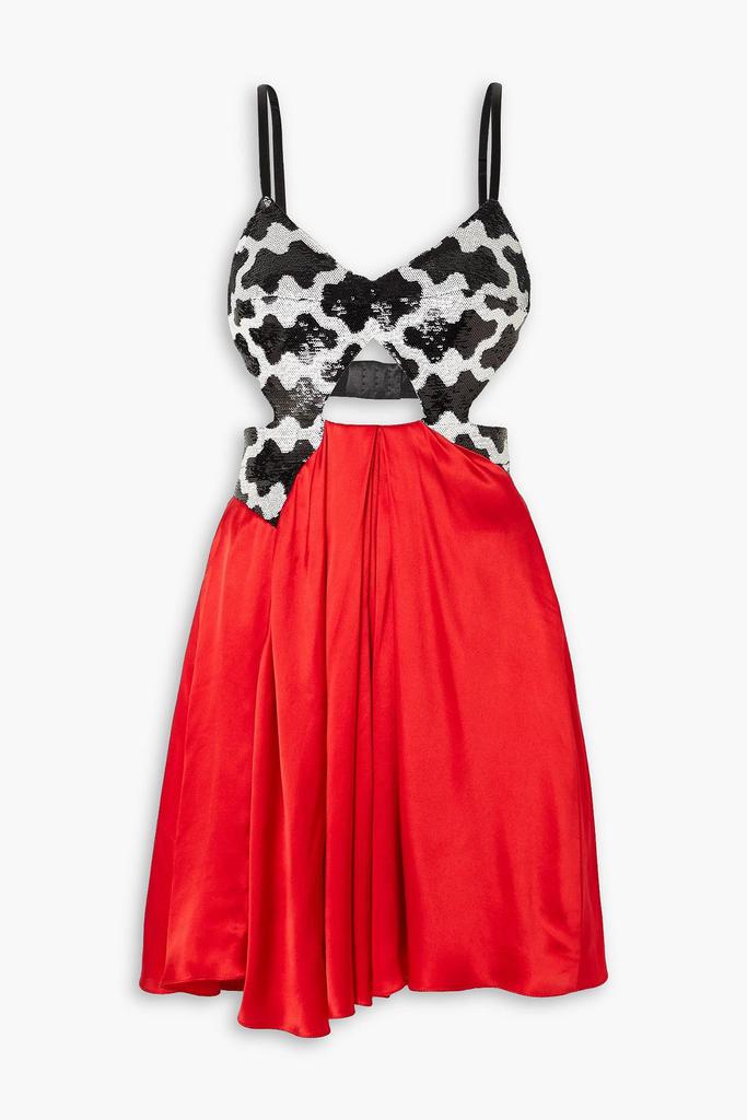 Halpern Cutout sequined tulle and satin mini dress