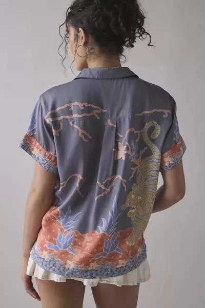 BDG BDG Asher Satin Printed Souvenir Short Sleeve Button-Down Shirt 3