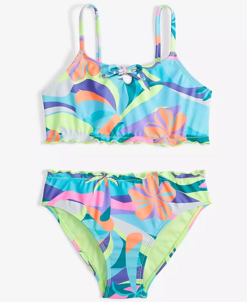 Breaking Waves Big Girls 2-Pc. Wavy Palm Lettuce-Edge Swimsuit