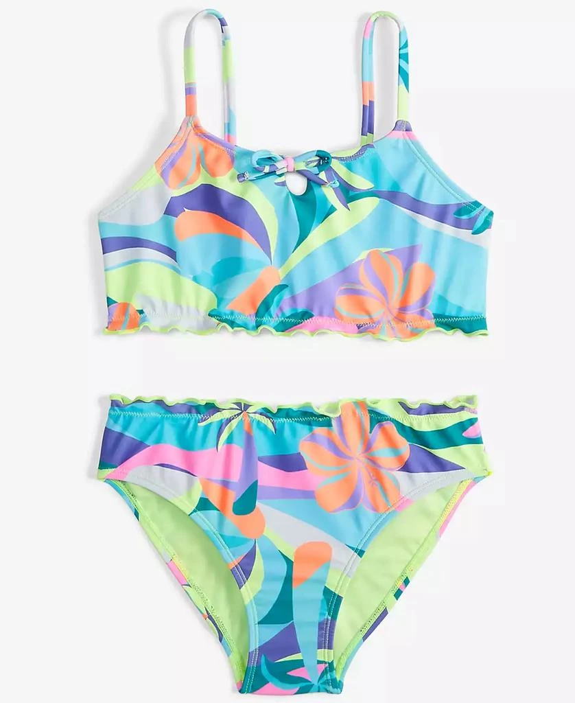 Breaking Waves Big Girls 2-Pc. Wavy Palm Lettuce-Edge Swimsuit 1