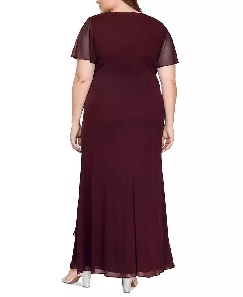 Alex Evenings Plus Size Flutter-Sleeve Embellished-Trim Gown 2