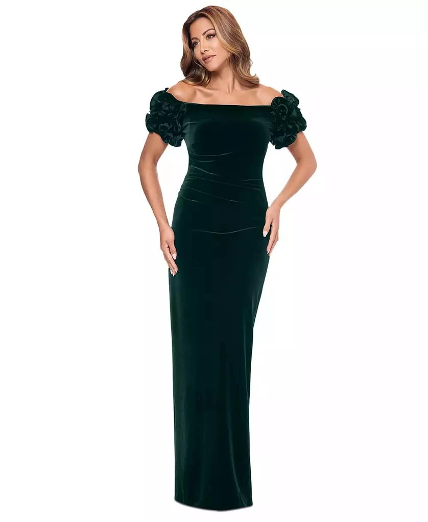 XSCAPE Women's Off-The-Shoulder Ruffled Velvet Gown 1