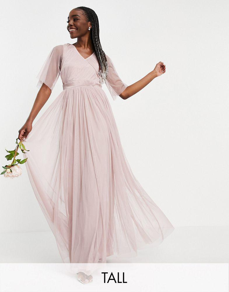 Anaya Tall Anaya With Love Tall Bridesmaid tulle flutter sleeve maxi dress  in pink - Dresses \u0026 Skirts - BeyondStyle