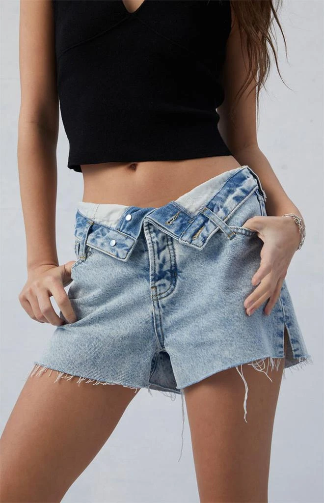 PacSun Light Indigo Ripped High Waisted Denim Festival Shorts 2