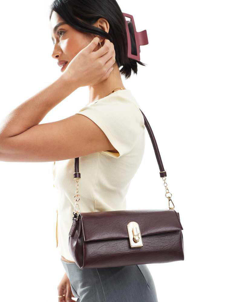 Glamorous Glamorous classic shoulder bag with gold clasp in dark brown