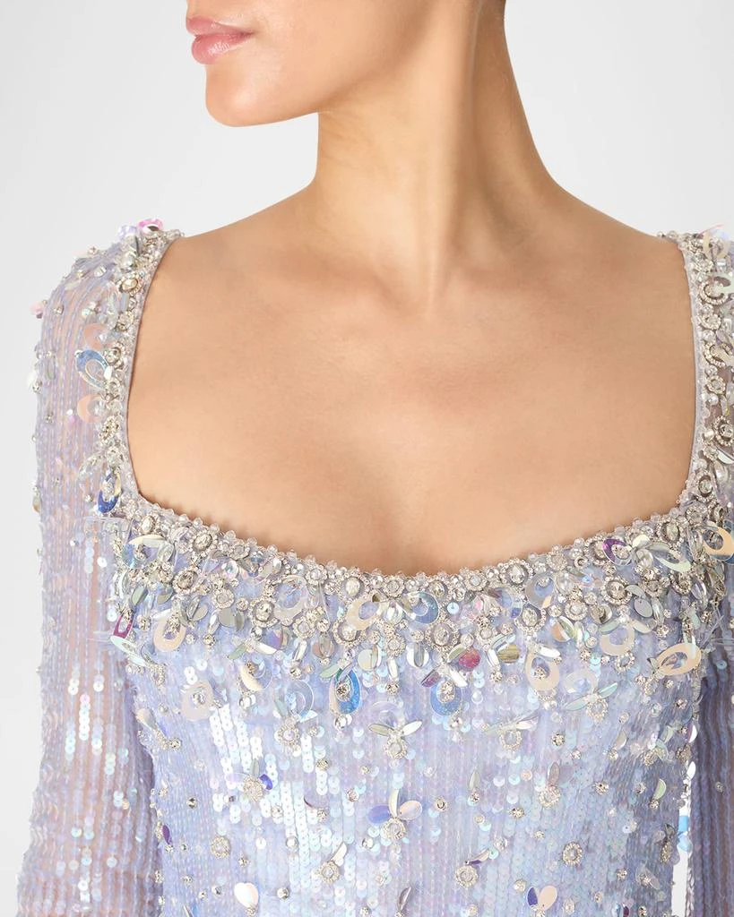 Jenny Packham Kestra Embellished Long-Sleeve Sequin Gown 4