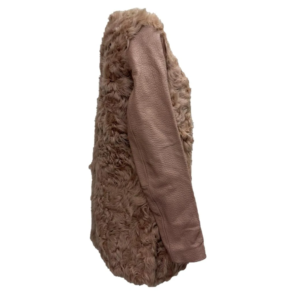 Maje Textured Shearling Coat in Pink Lamb Leather 2