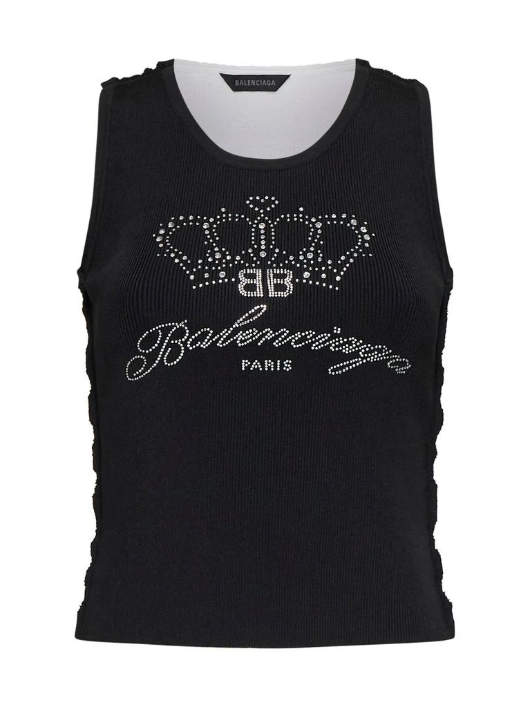 Balenciaga Balenciaga Logo  Rhinestone Embellished Tank Top 1