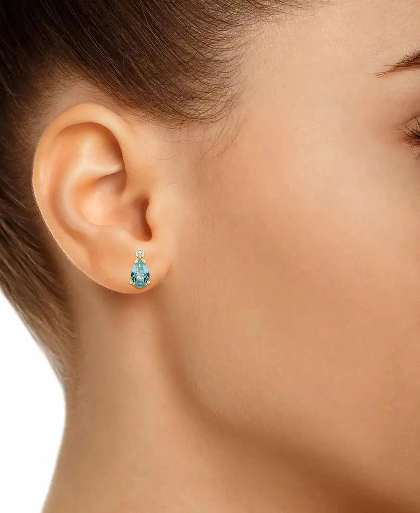 Macy's Aquamarine (3/4 ct.t.w) and Diamond Accent Stud Earrings in 14K Yellow Gold 2